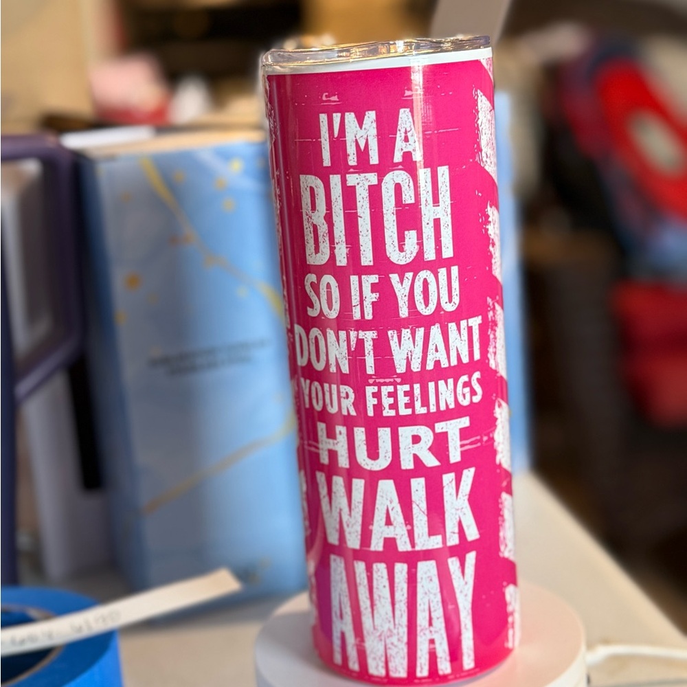 Pink Tumbler with Bold White Text